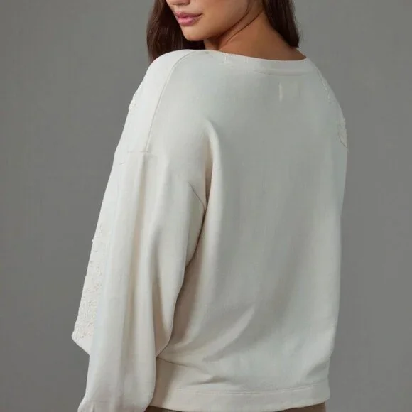 By Anthropologie Crochet Appliqué Pullover Top Oversized Cotton Lace S 272128 Blouses